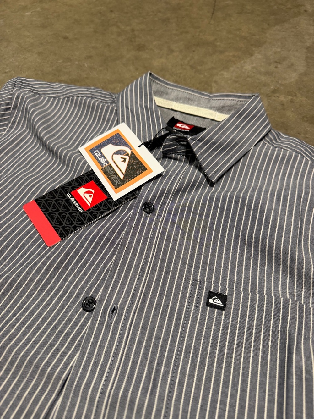 Quiksilver Men's Blue and White Pinstripe Button-Down Shirt